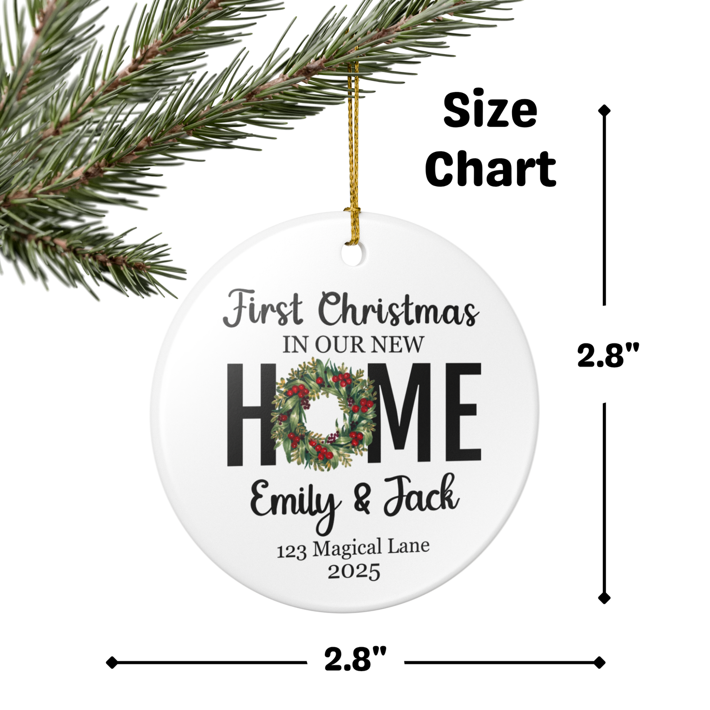 Custom Ornament - First Christmas New Home (Wreath 2)