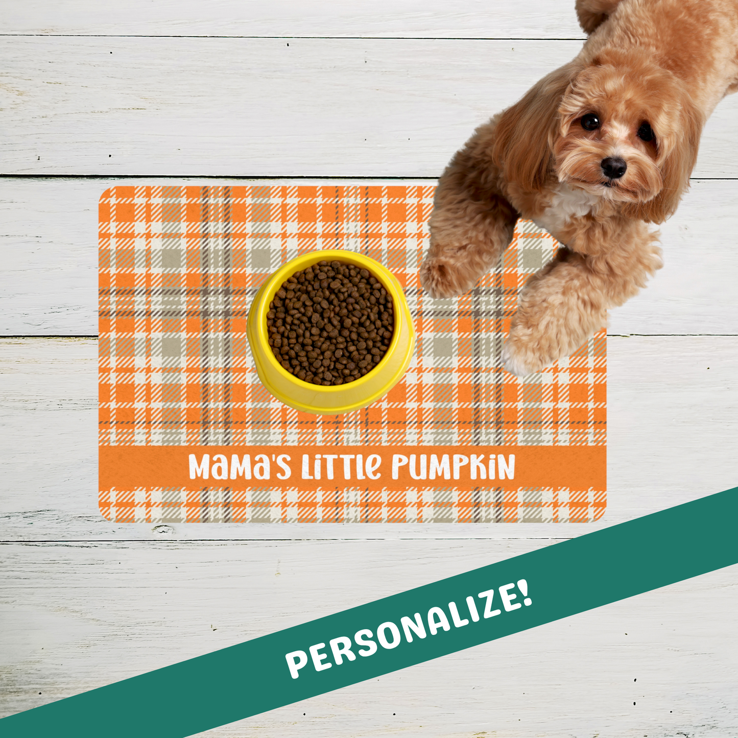 Custom Pet Food Mat - Fall Plaid