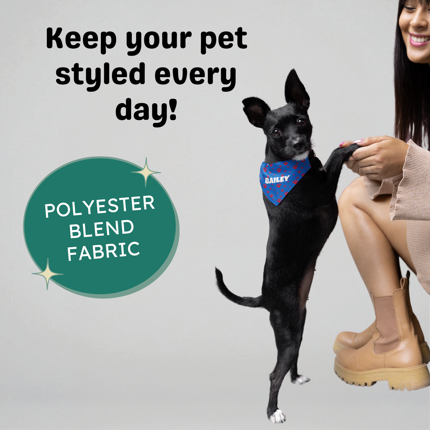 Personalized Clip-on Pet Bandana - Blue with Red Paw Prints