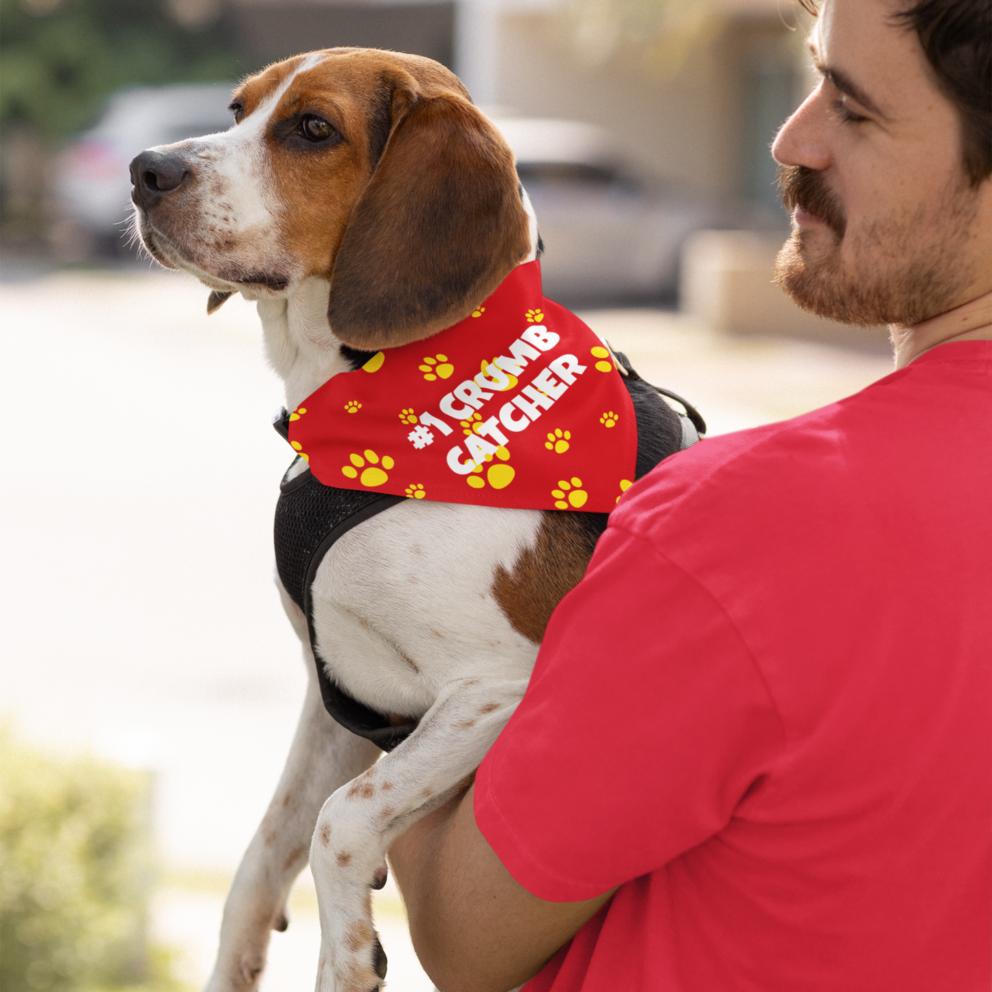 Personalized Clip-on Pet Bandana - Red with Yellow Paw Prints