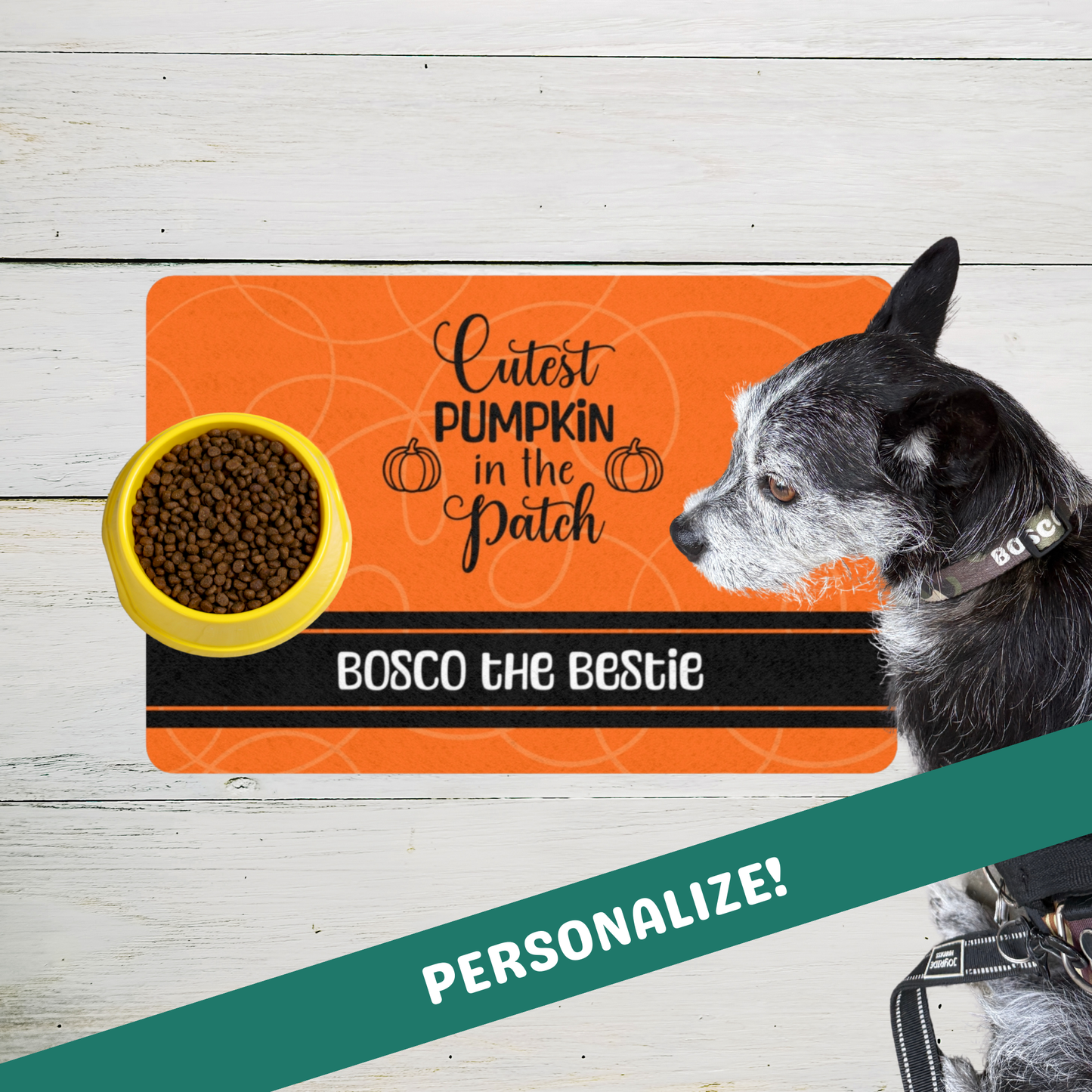 Custom Pet Food Mat - Cutest Pumpkin in the Patch