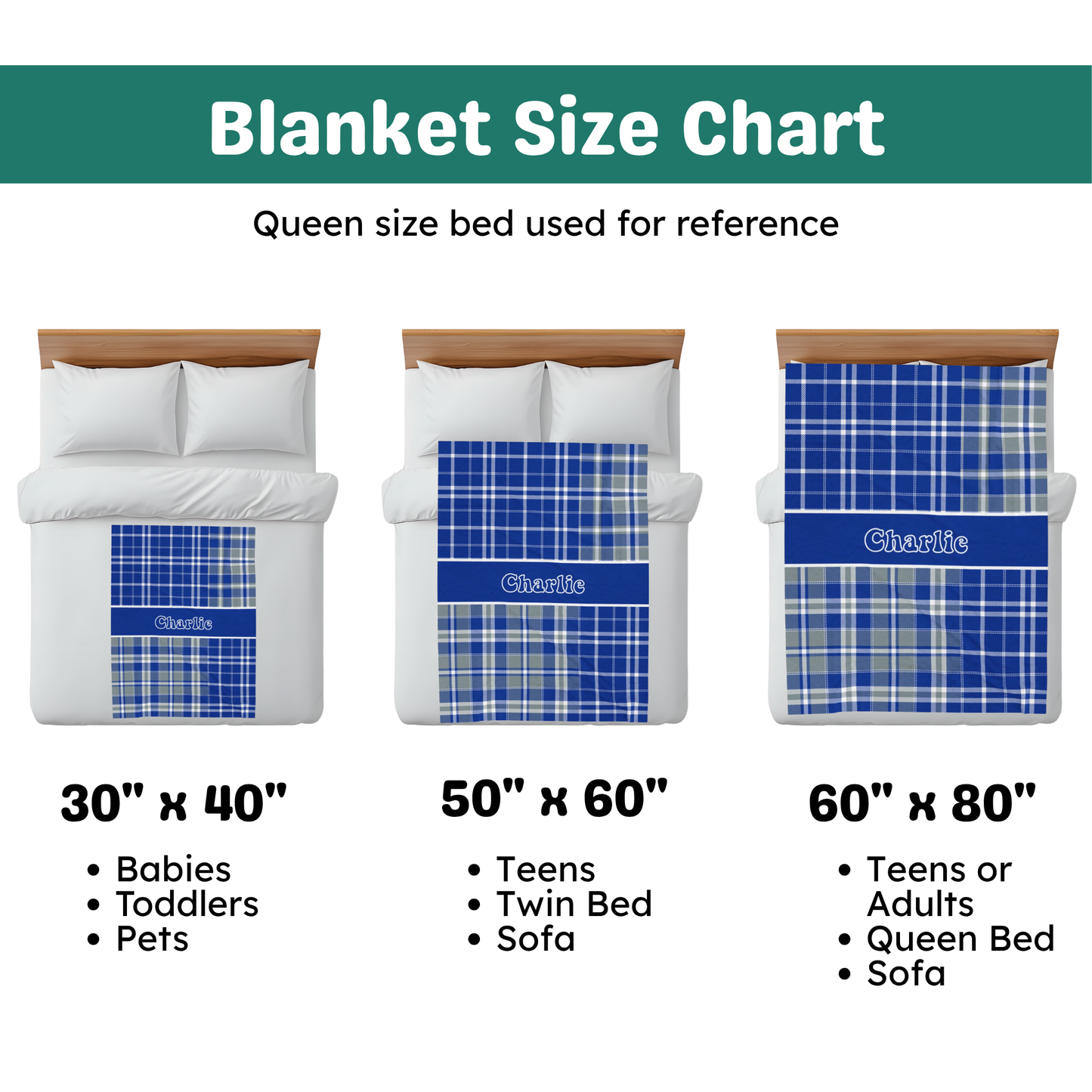 Custom Velveteen Plush Blanket - Blue & Gray Plaid