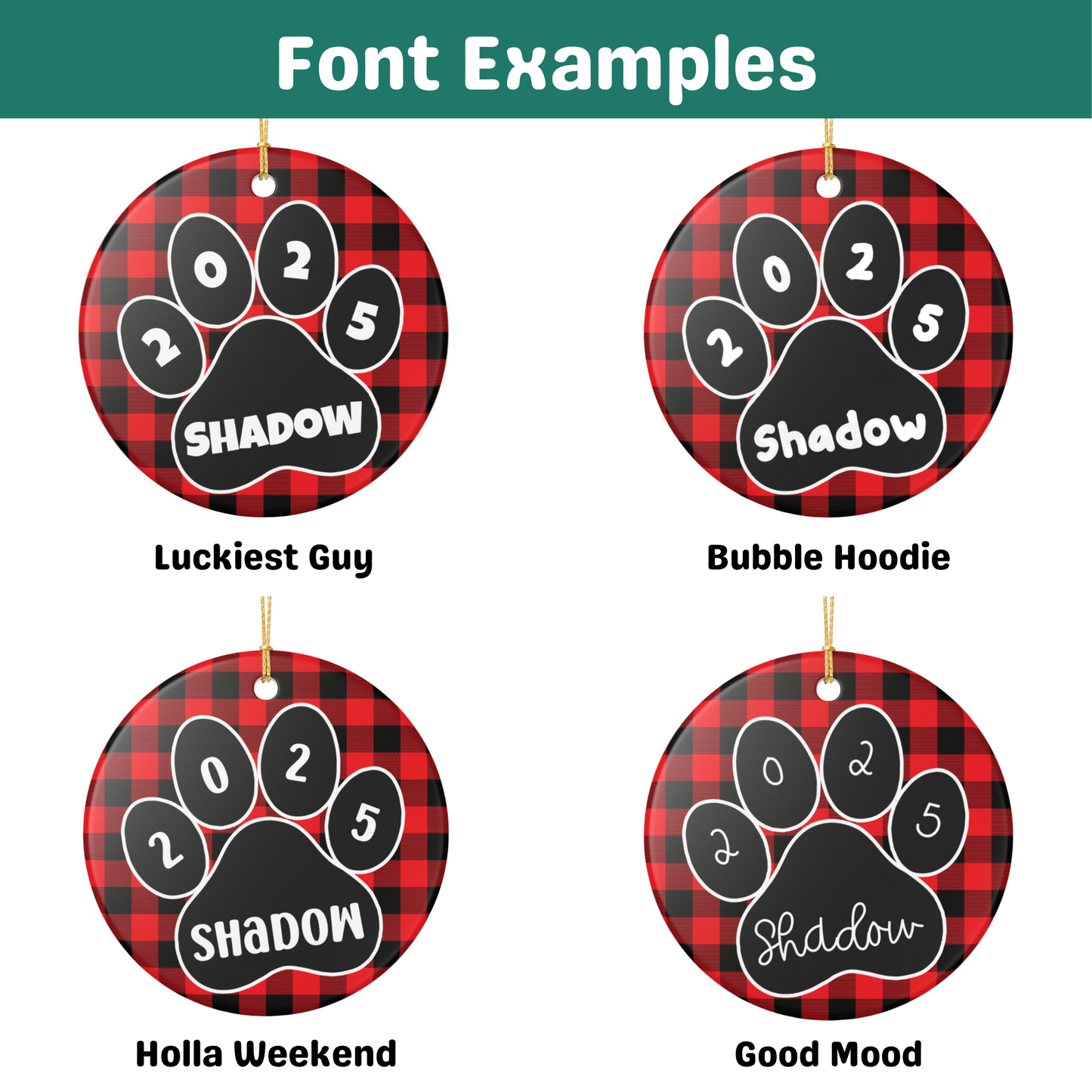 Custom Pet Name Ornament - Buffalo Plaid 2025