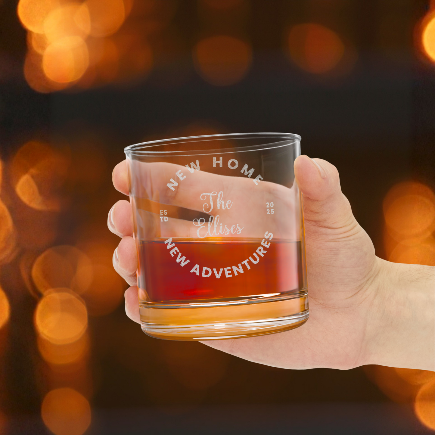 Custom Engraved Whiskey Glass - New Home New Adventures