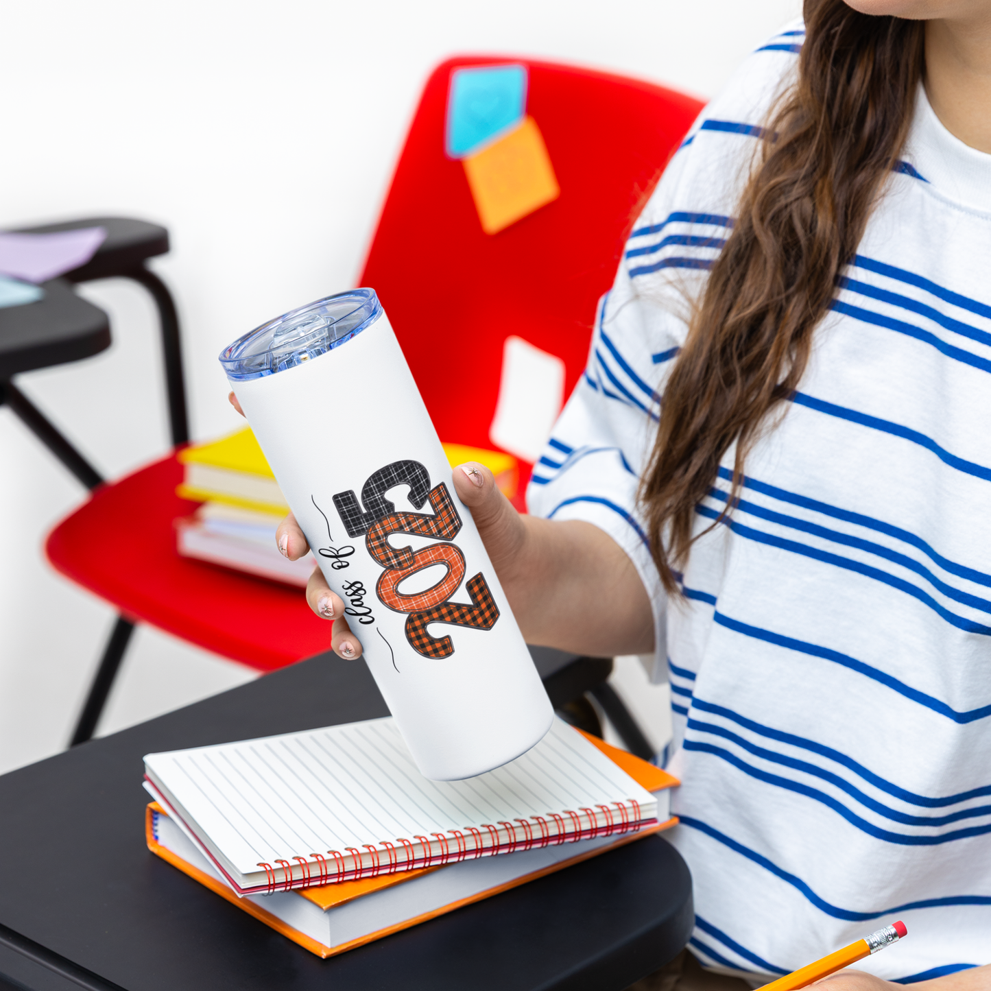 Skinny Tumbler with Straw - Orange & Black 2025