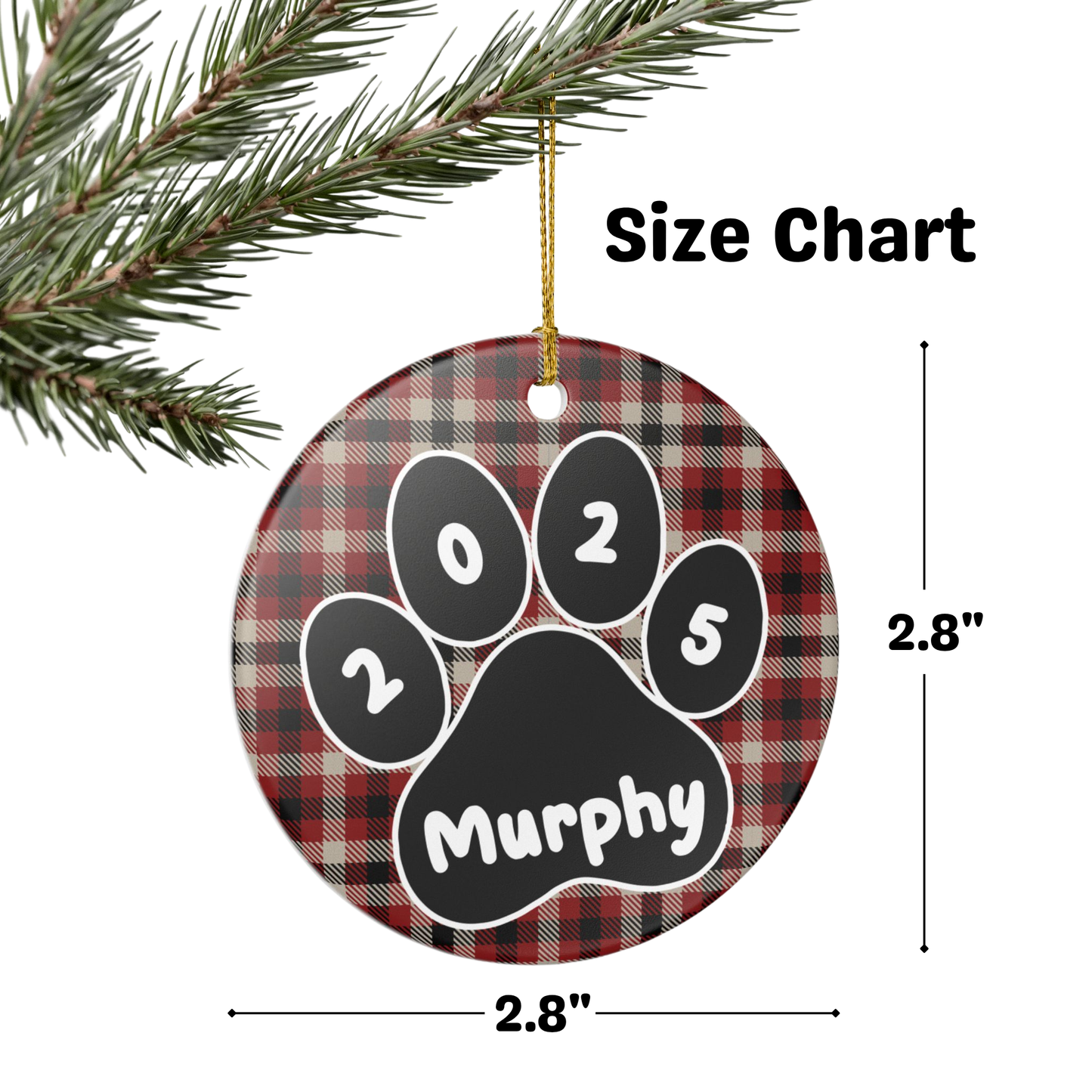 Custom Pet Name Ornament - Crimson & Black Tartan 2025