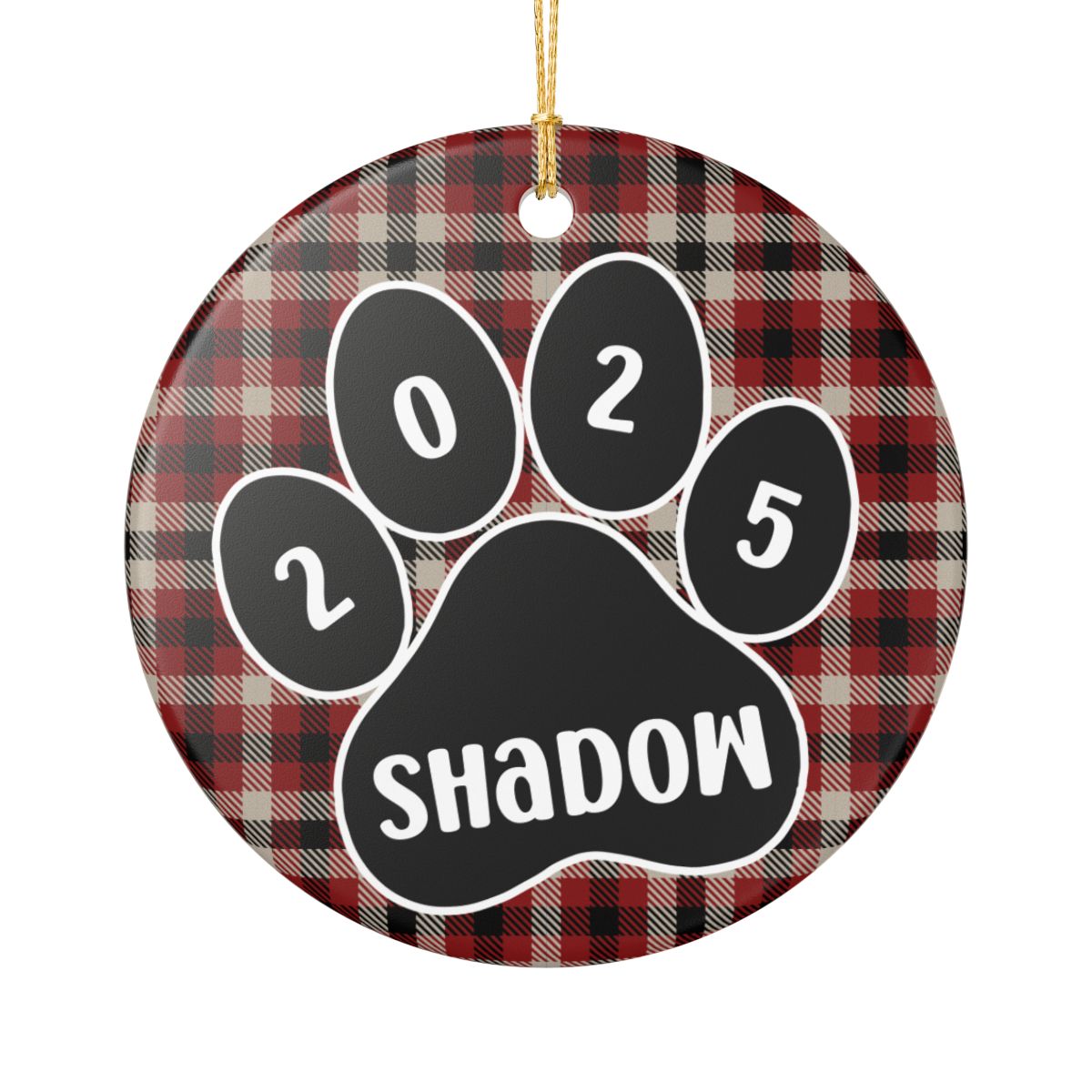 Custom Pet Name Ornament - Crimson & Black Tartan 2025