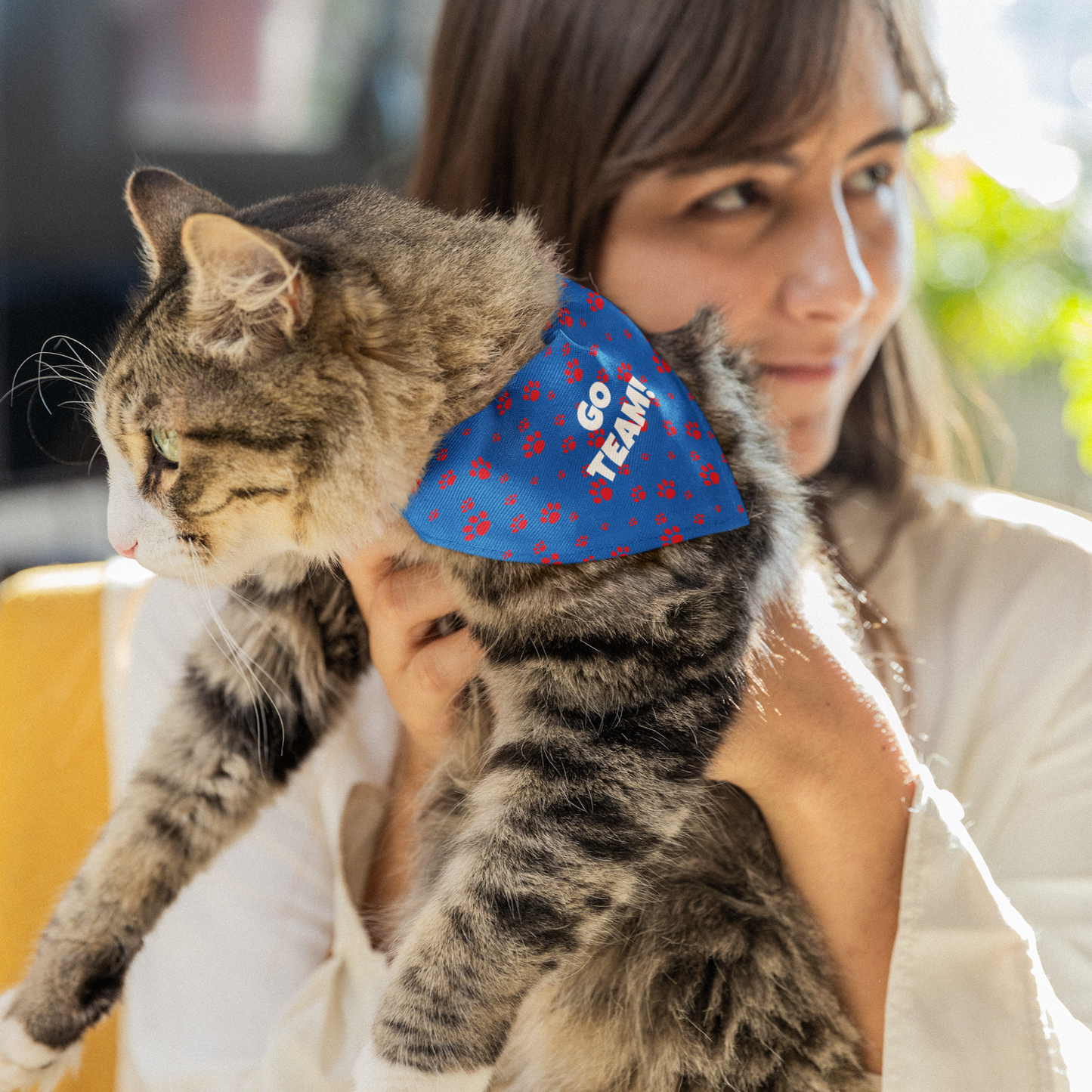 Personalized Clip-on Pet Bandana - Blue with Red Paw Prints