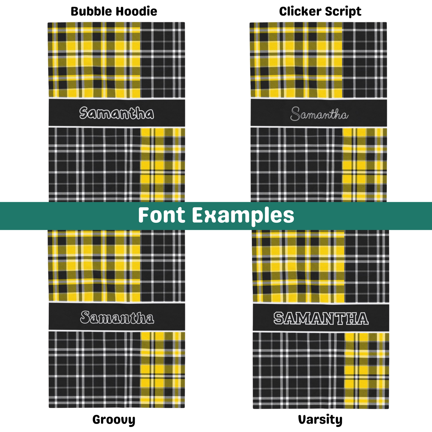 Custom Velveteen Plush Blanket - Black & Yellow Plaid