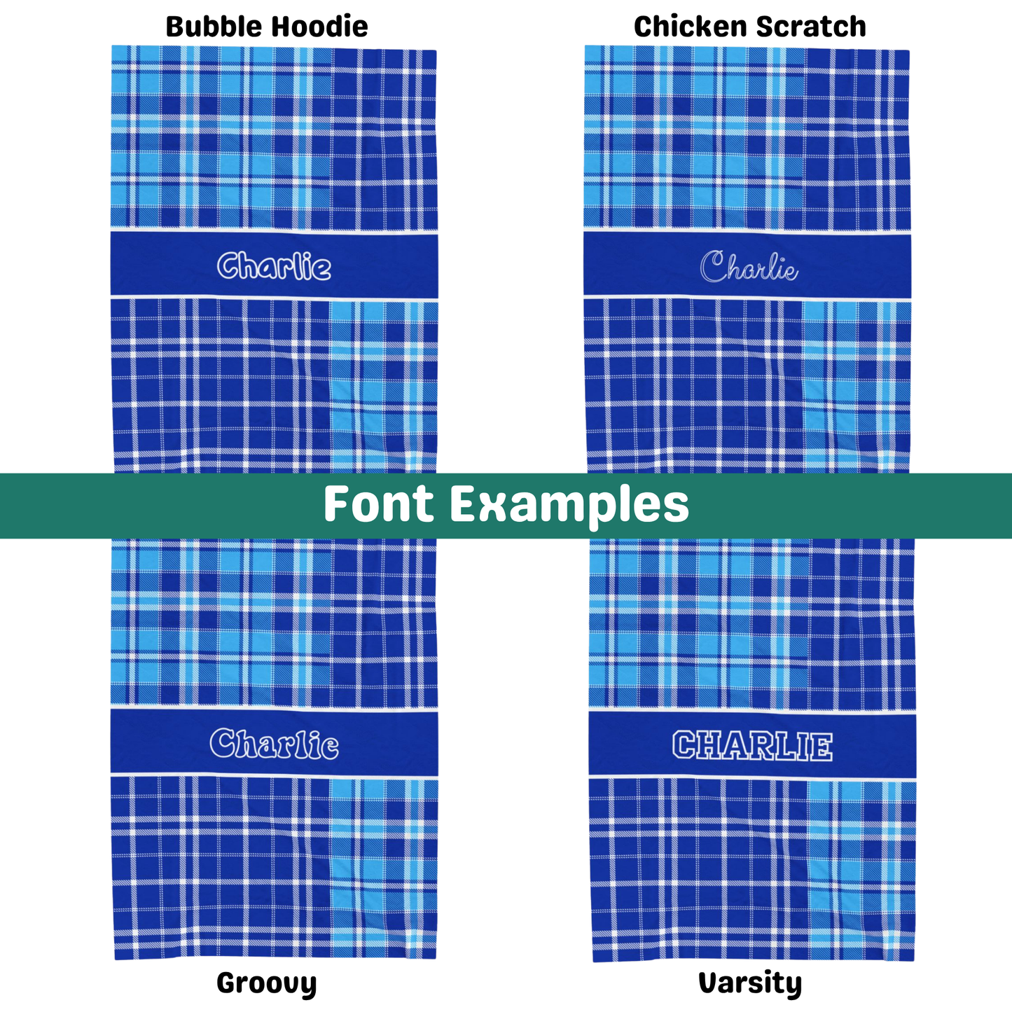 Custom Velveteen Plush Blanket - Royal & Vivid Azure Blue Plaid