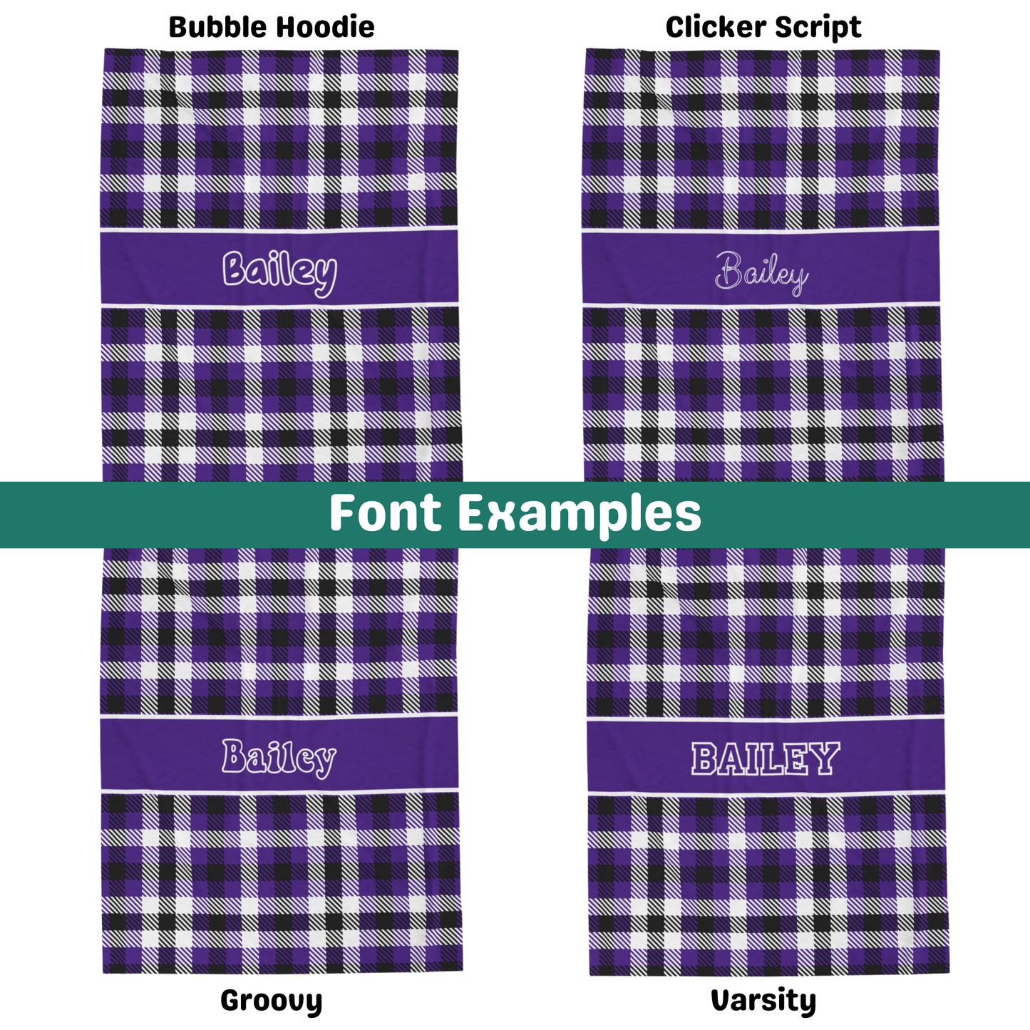 Custom Velveteen Plush Blanket - Purple & Black Tartan