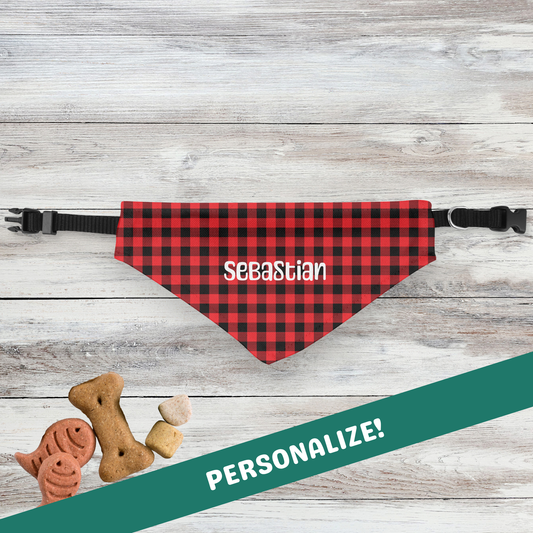 Personalized Clip-on Pet Bandana - Buffalo Plaid