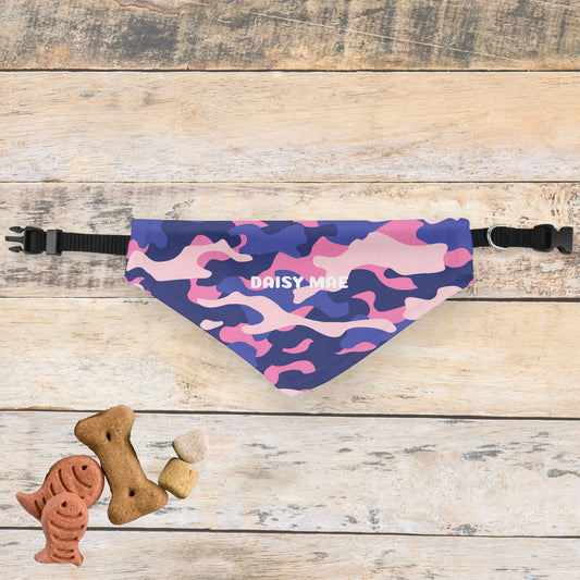 Blue-Pink Camo Personalized Clip-on Pet Bandana