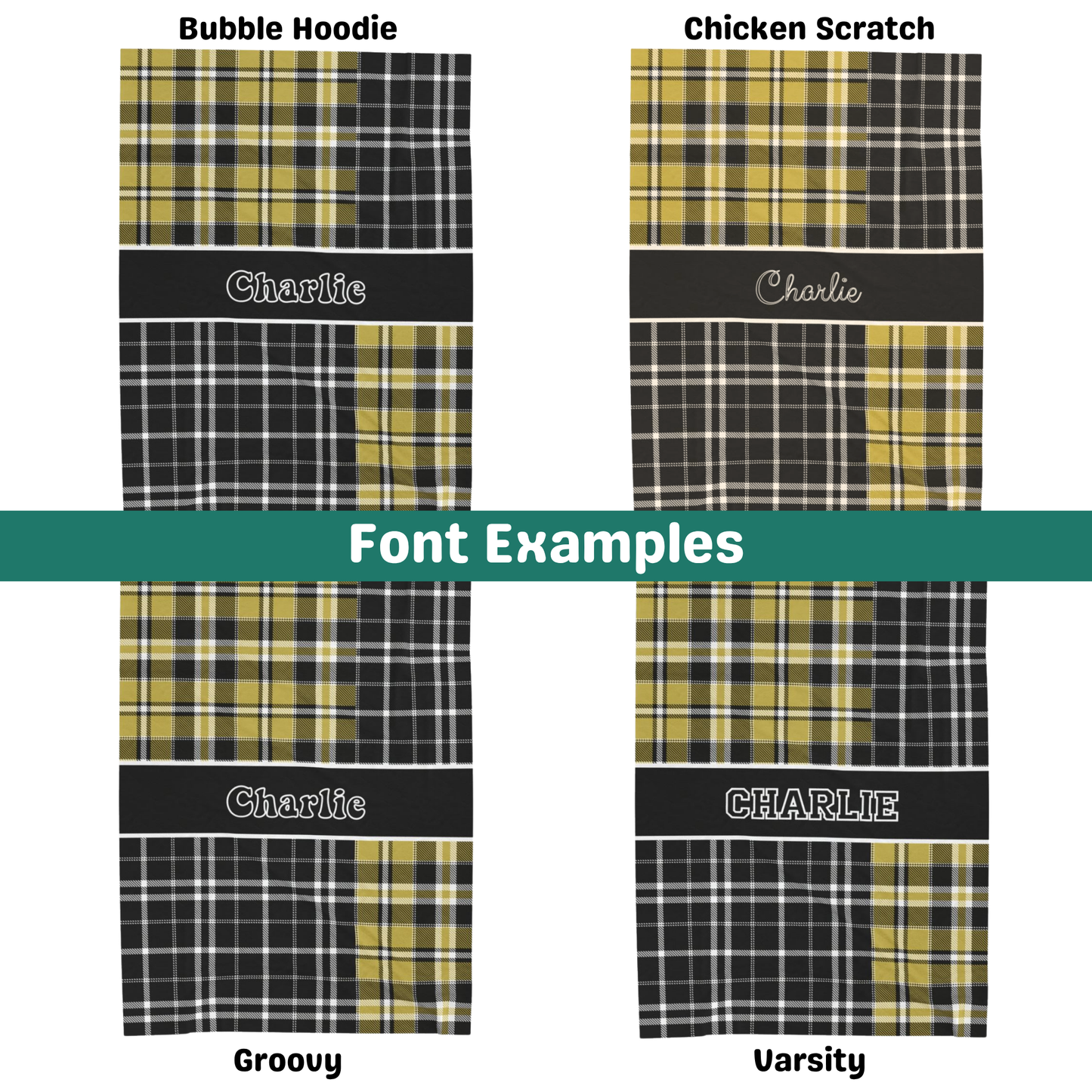 Custom Velveteen Plush Blanket - Black & Gold Plaid