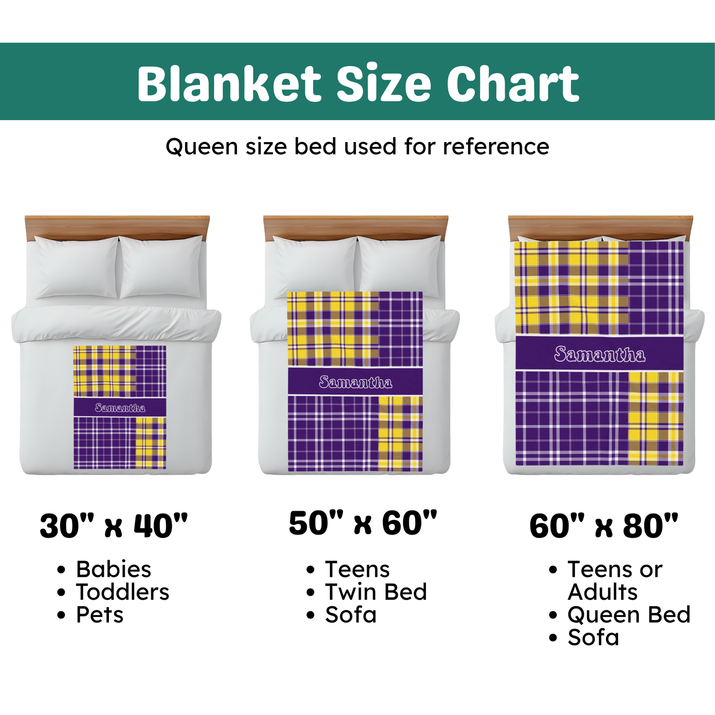 Custom Velveteen Plush Blanket - Purple & Yellow Plaid