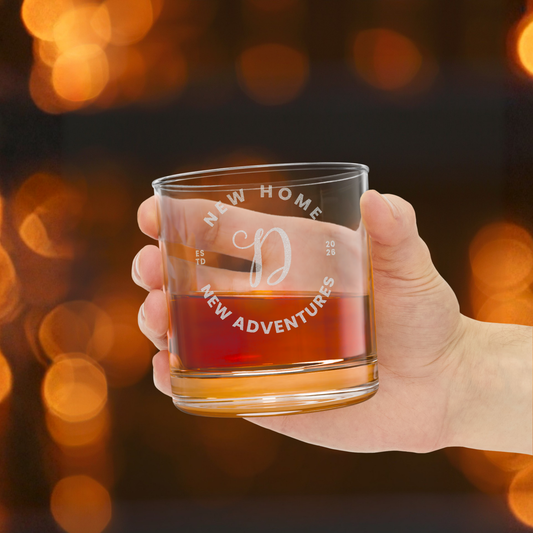Custom Monogrammed Whiskey Glass - New Home New Adventures