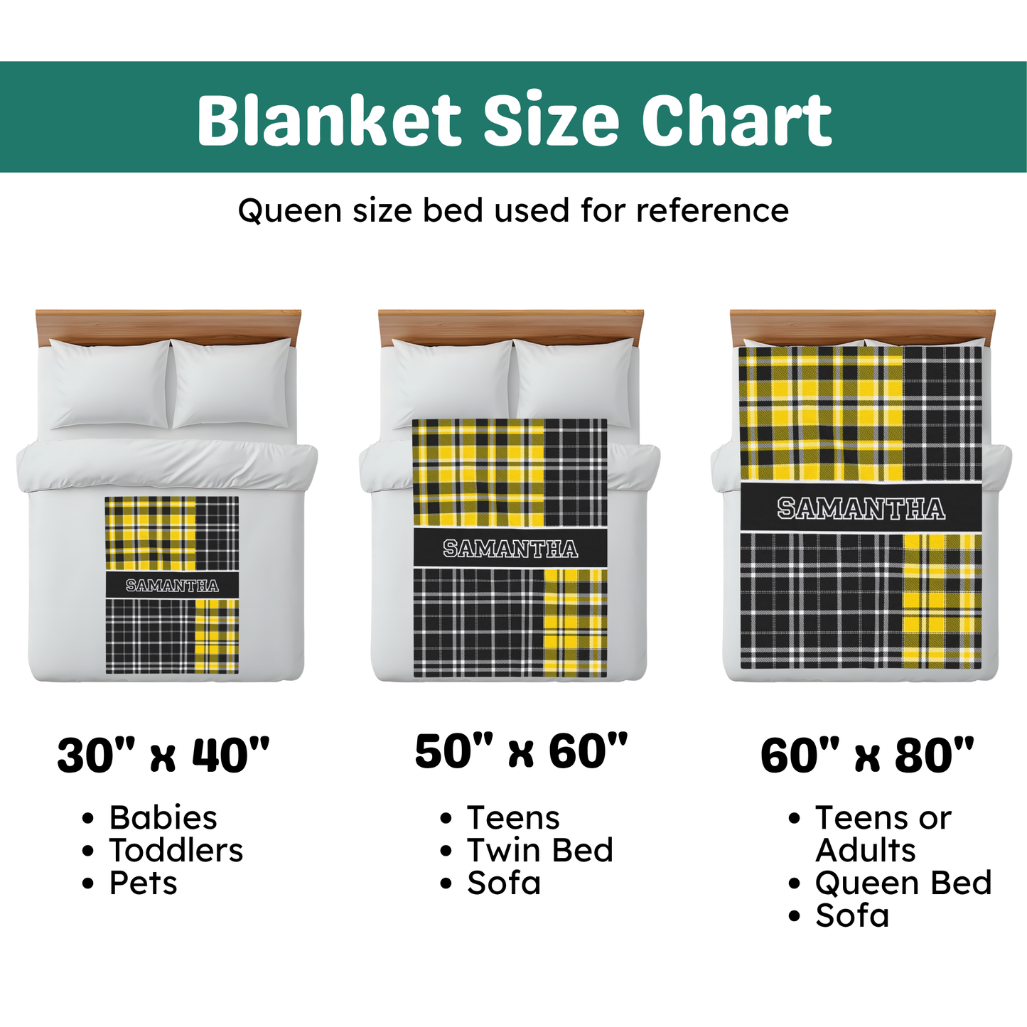 Custom Velveteen Plush Blanket - Black & Yellow Plaid